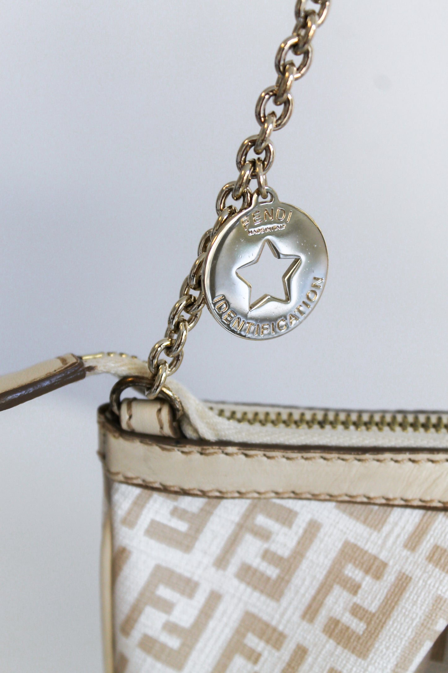 Fendi Beige Zucchino Charm Chain Pochette