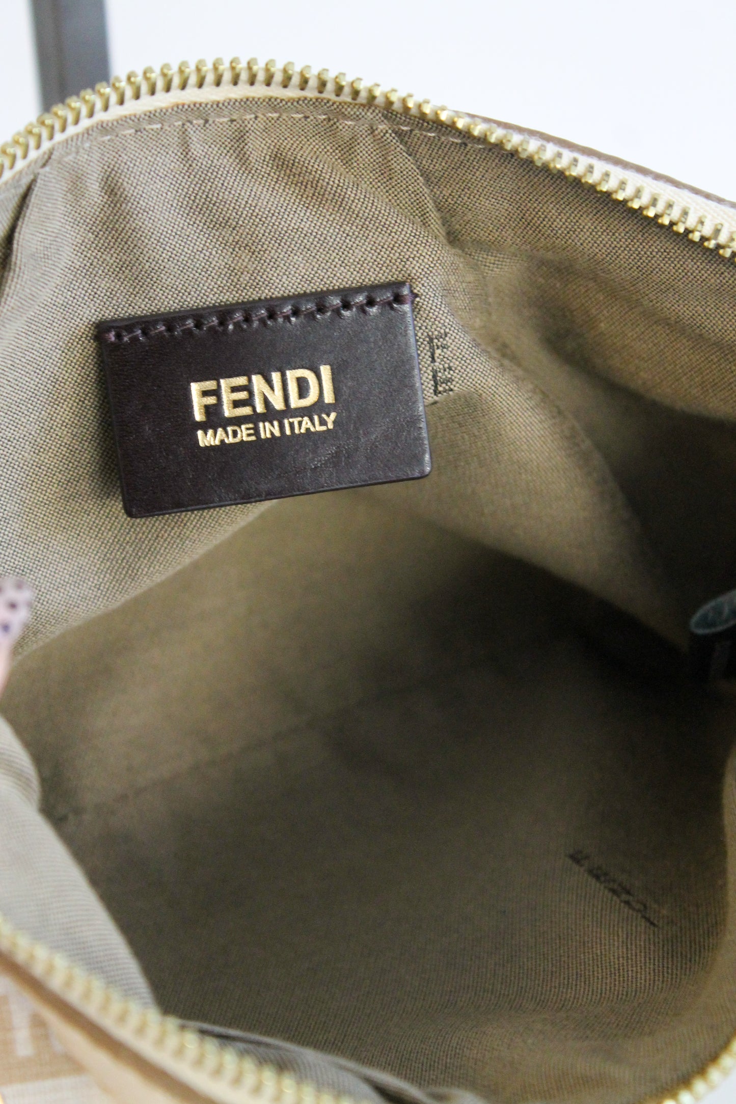 Fendi Beige Zucchino Charm Chain Pochette