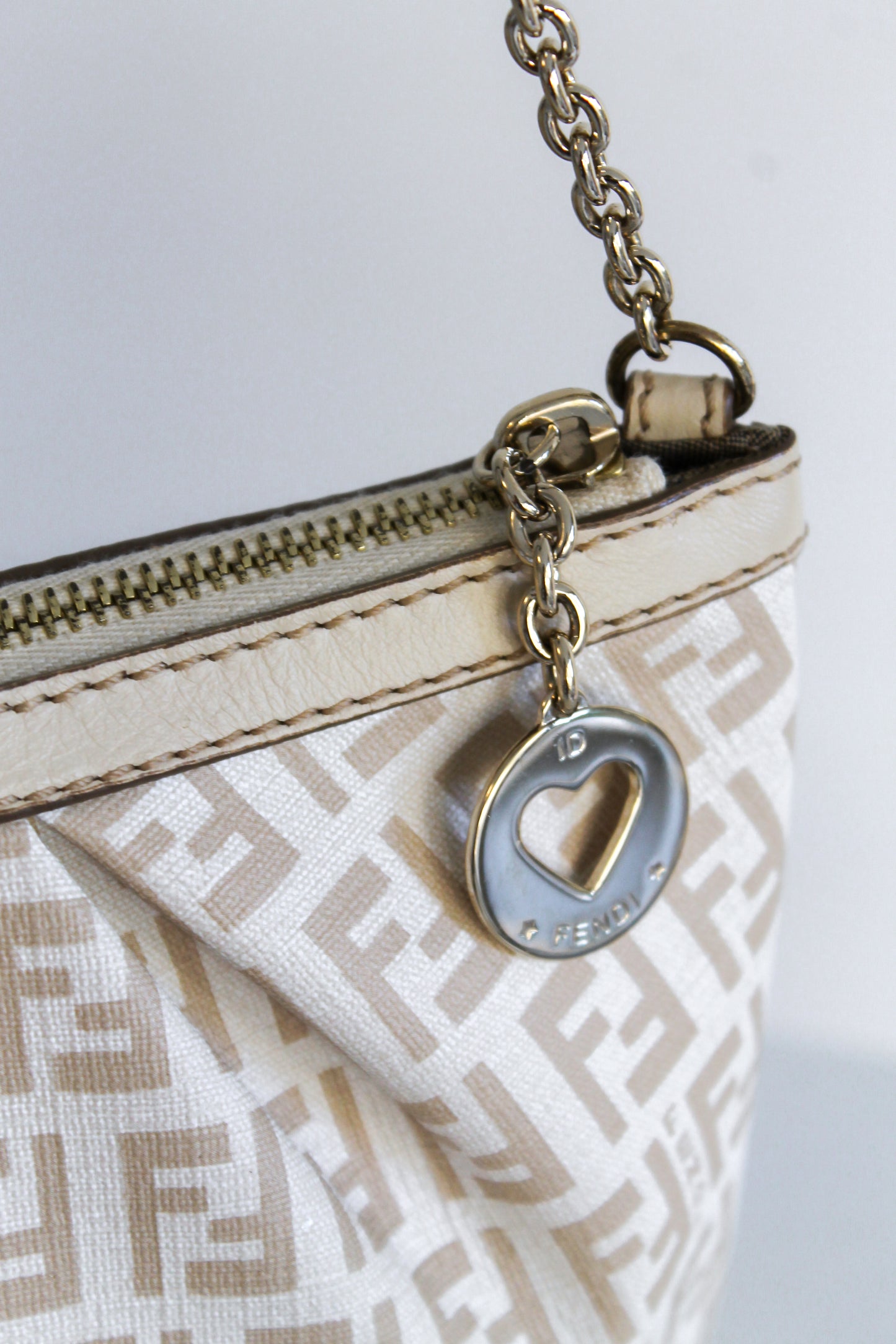 Fendi Beige Zucchino Charm Chain Pochette