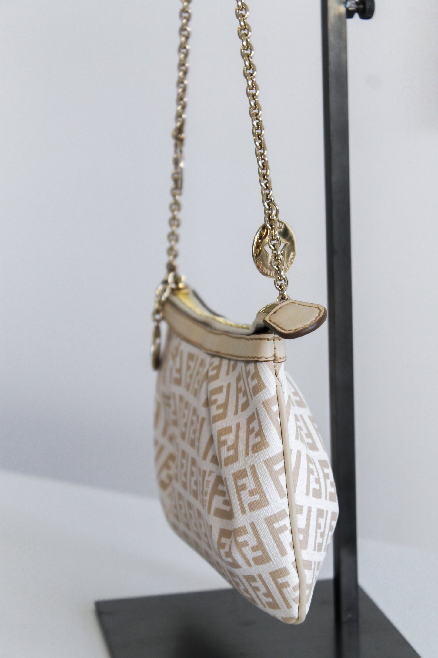Fendi Beige Zucchino Charm Chain Pochette