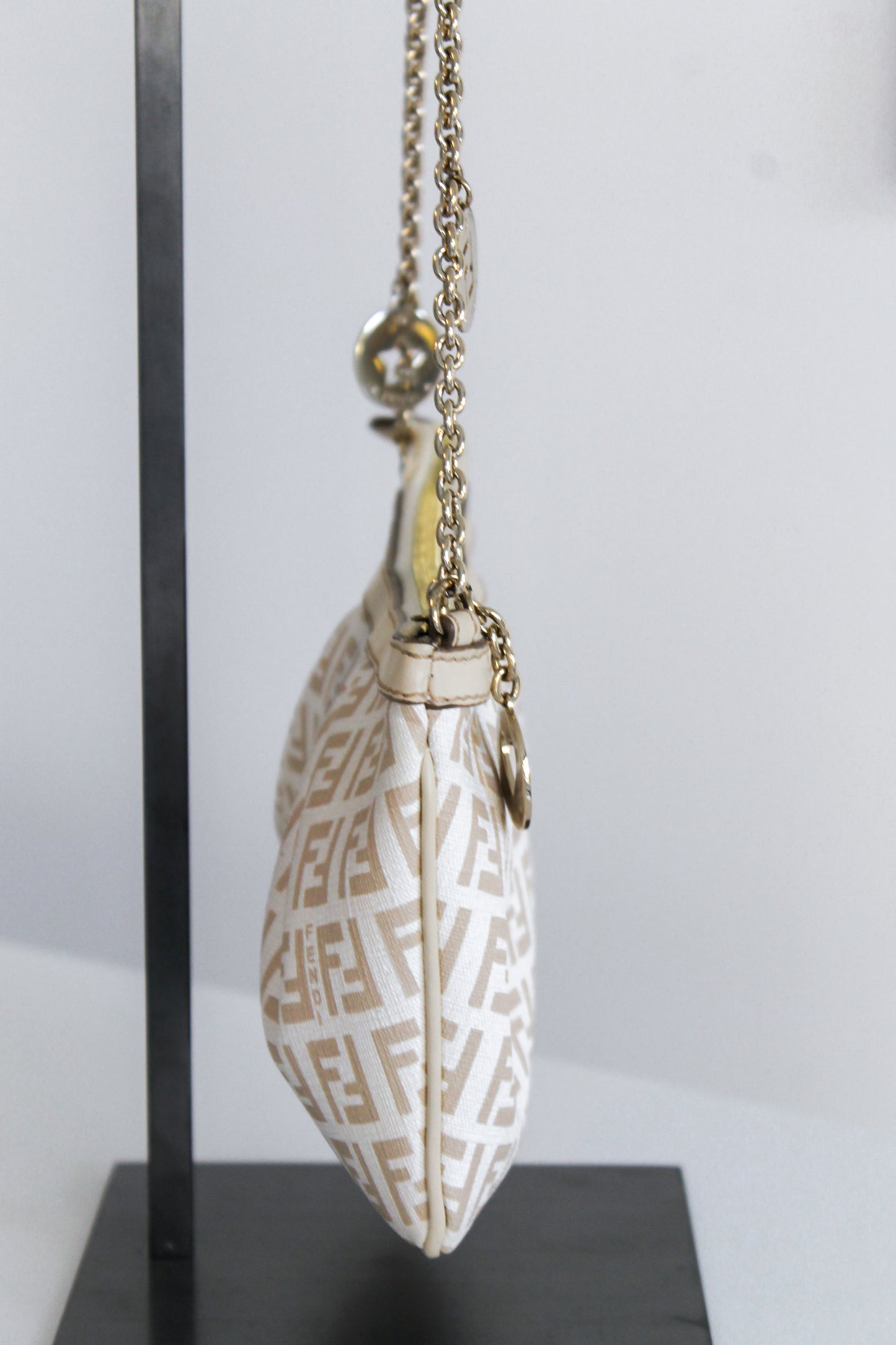 Fendi Beige Zucchino Charm Chain Pochette