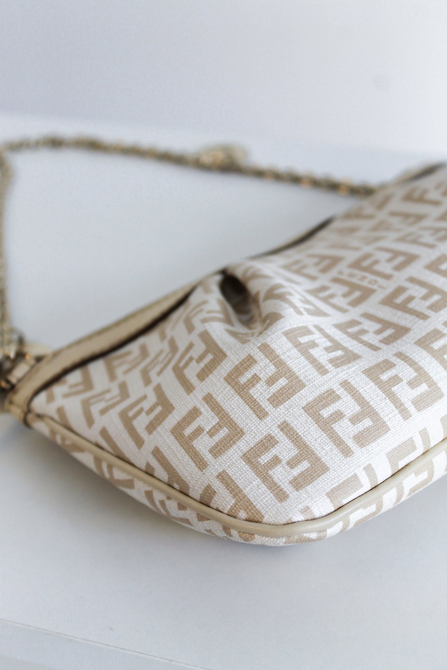 Fendi Beige Zucchino Charm Chain Pochette