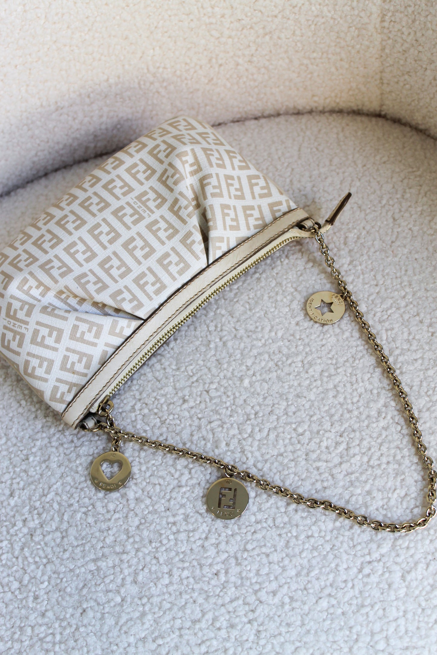 Fendi Beige Zucchino Charm Chain Pochette