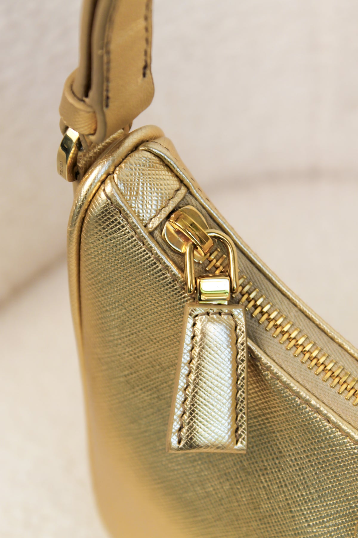 Prada Re-Edition Gold Saffiano Leather Mini Bag