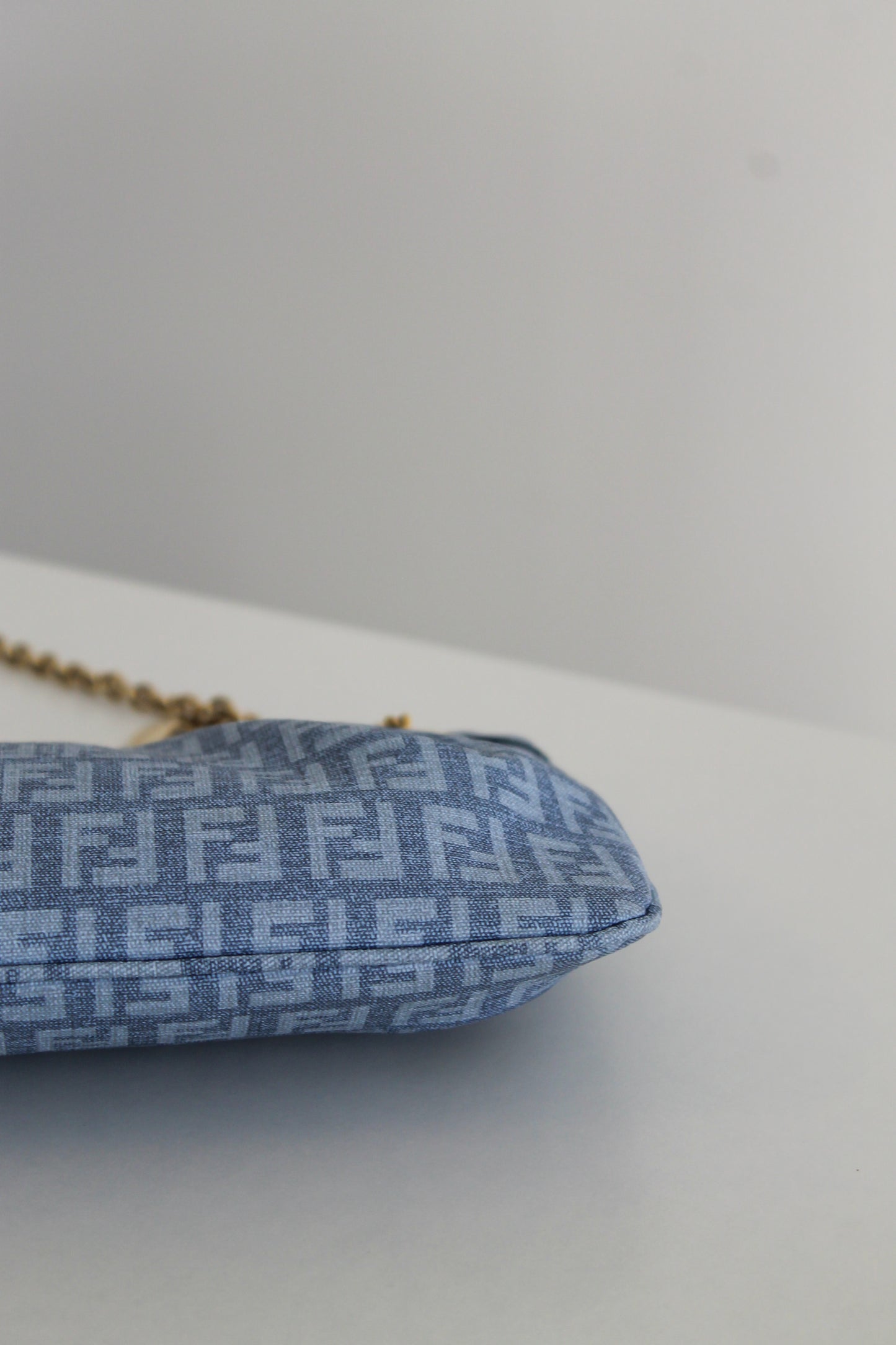Fendi Blue Zucchino Charm Chain Pochette