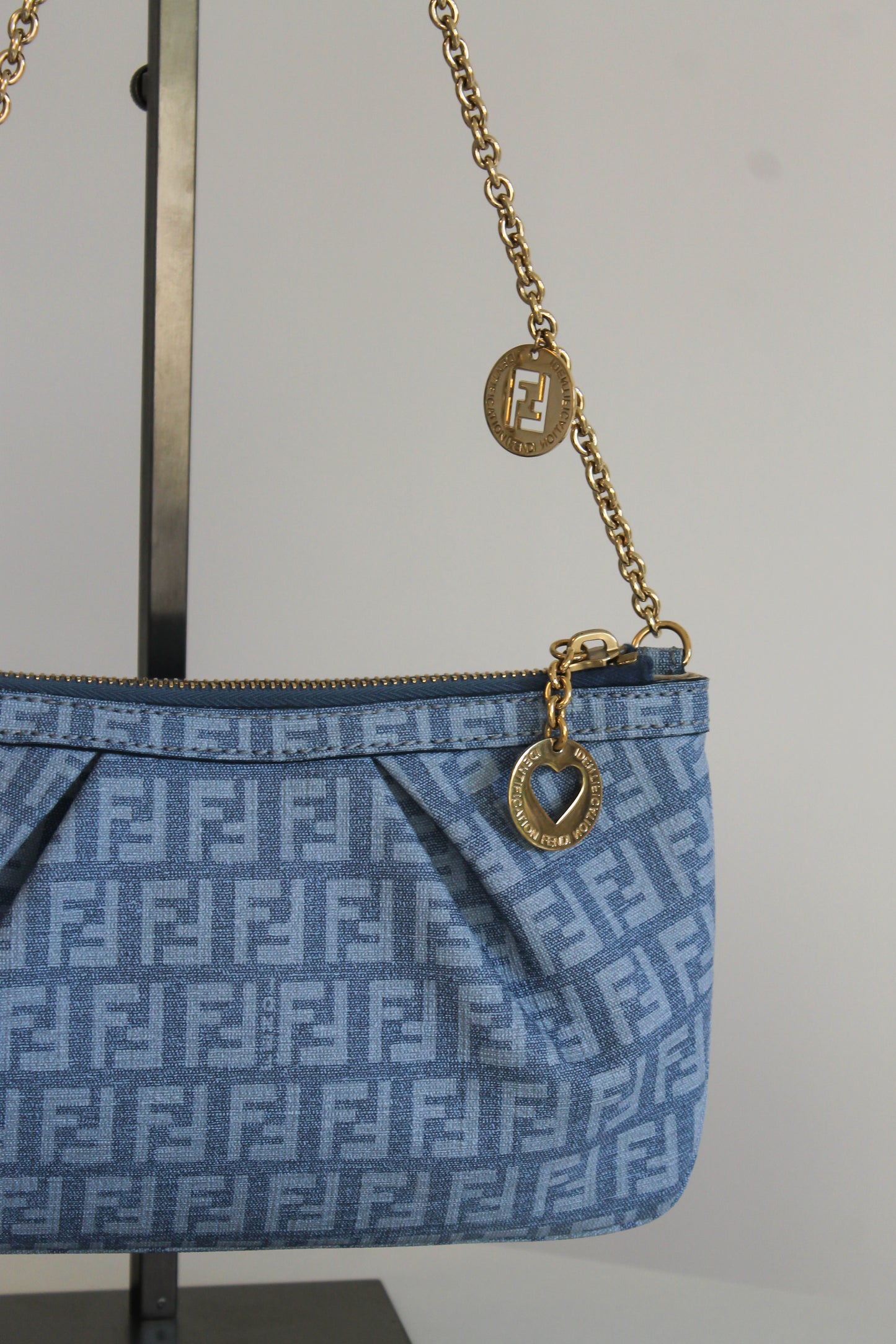 Fendi Blue Zucchino Charm Chain Pochette