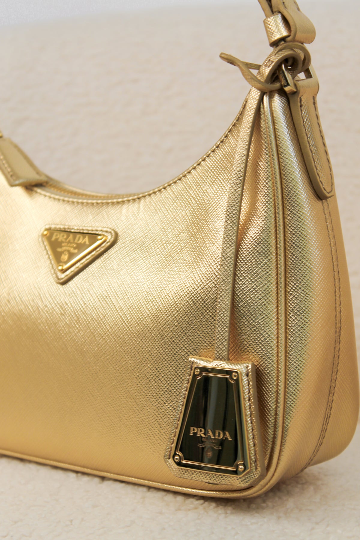 Prada Re-Edition Gold Saffiano Leather Mini Bag