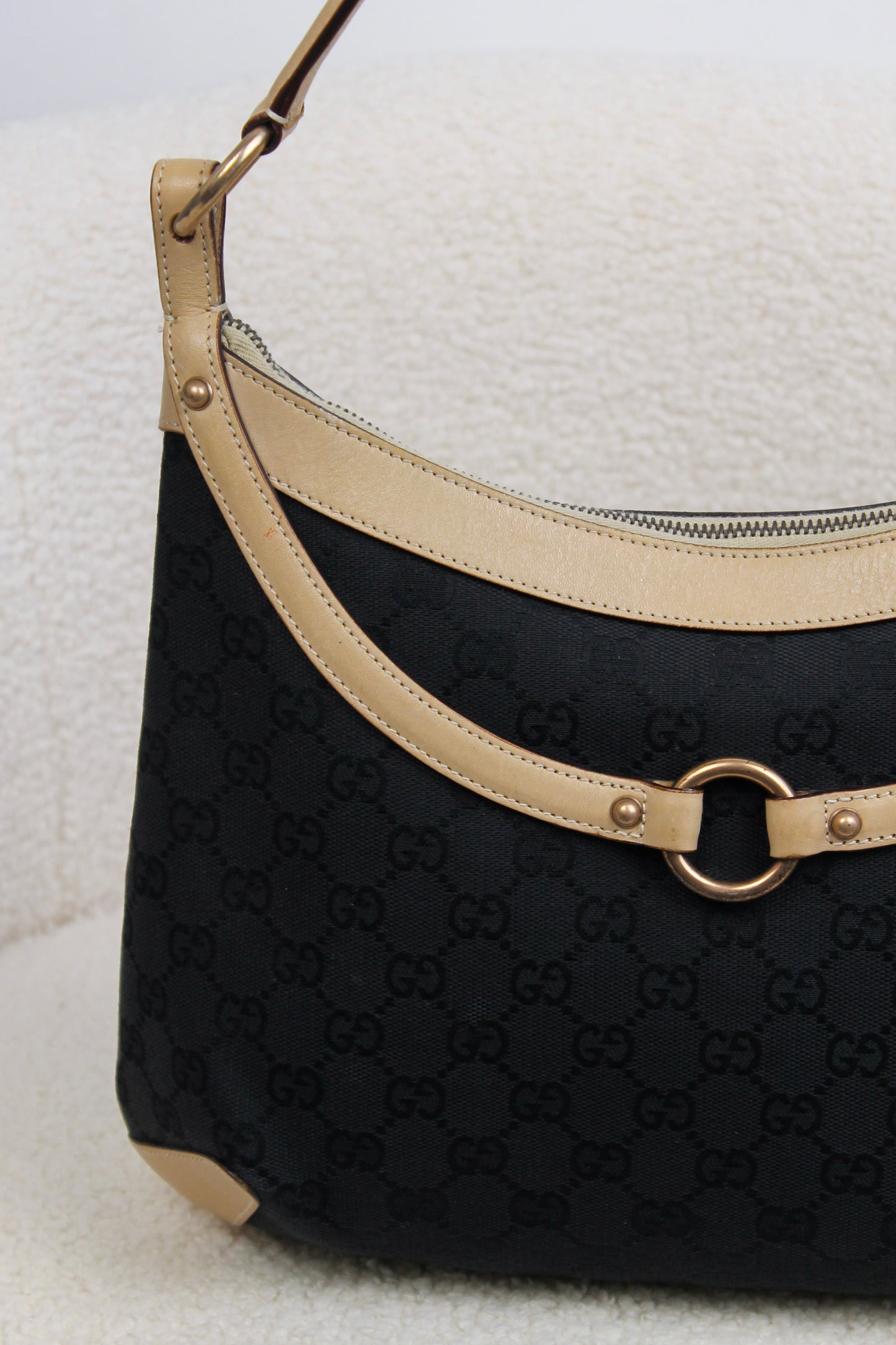 Gucci Horsebit Black Canvas Shoulder bag