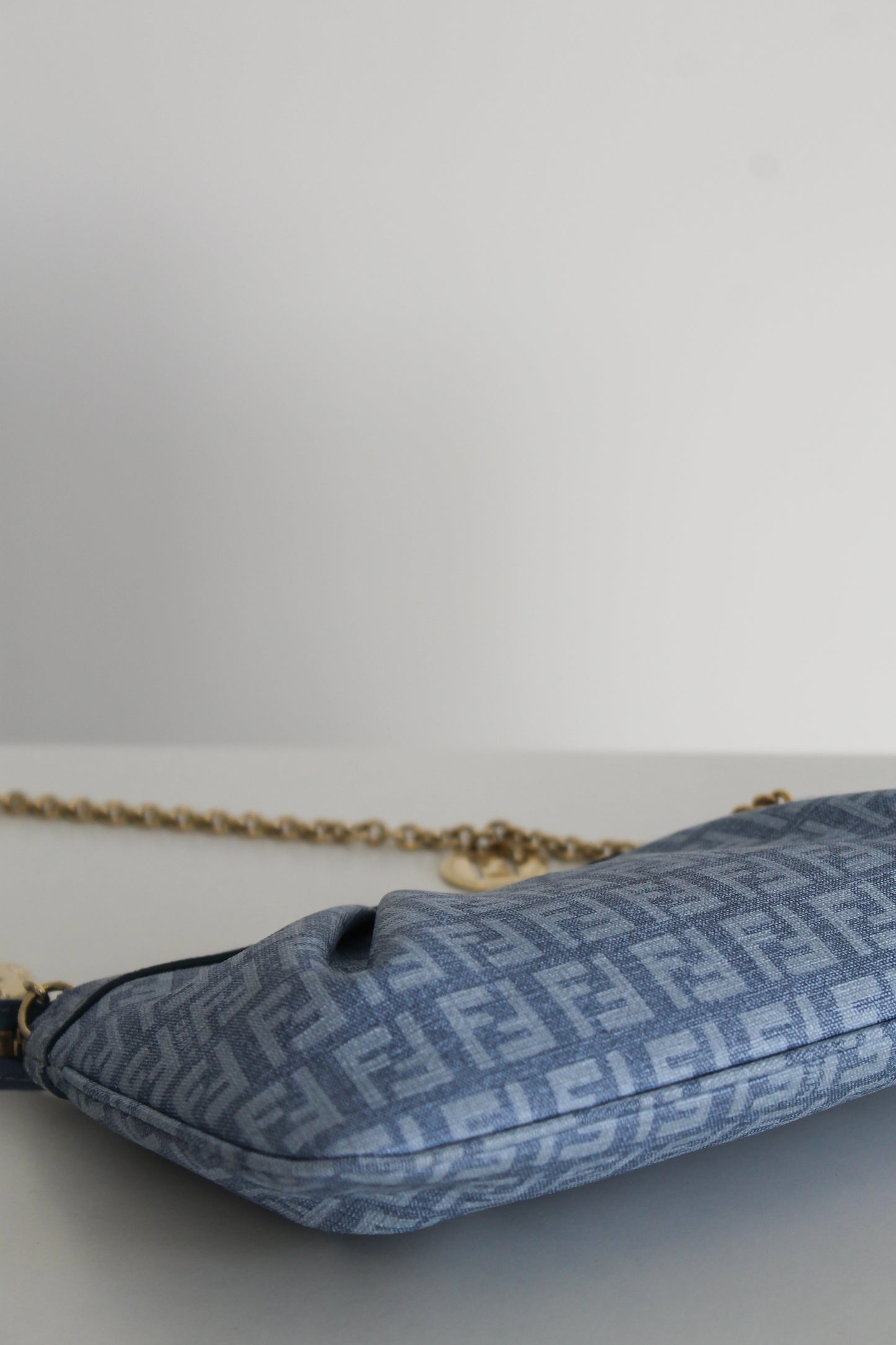 Fendi Blue Zucchino Charm Chain Pochette