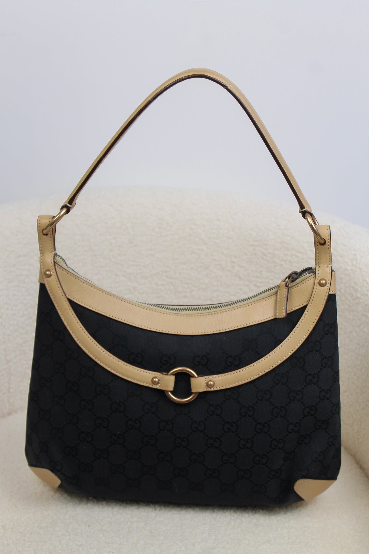 Gucci Horsebit Black Canvas Shoulder bag
