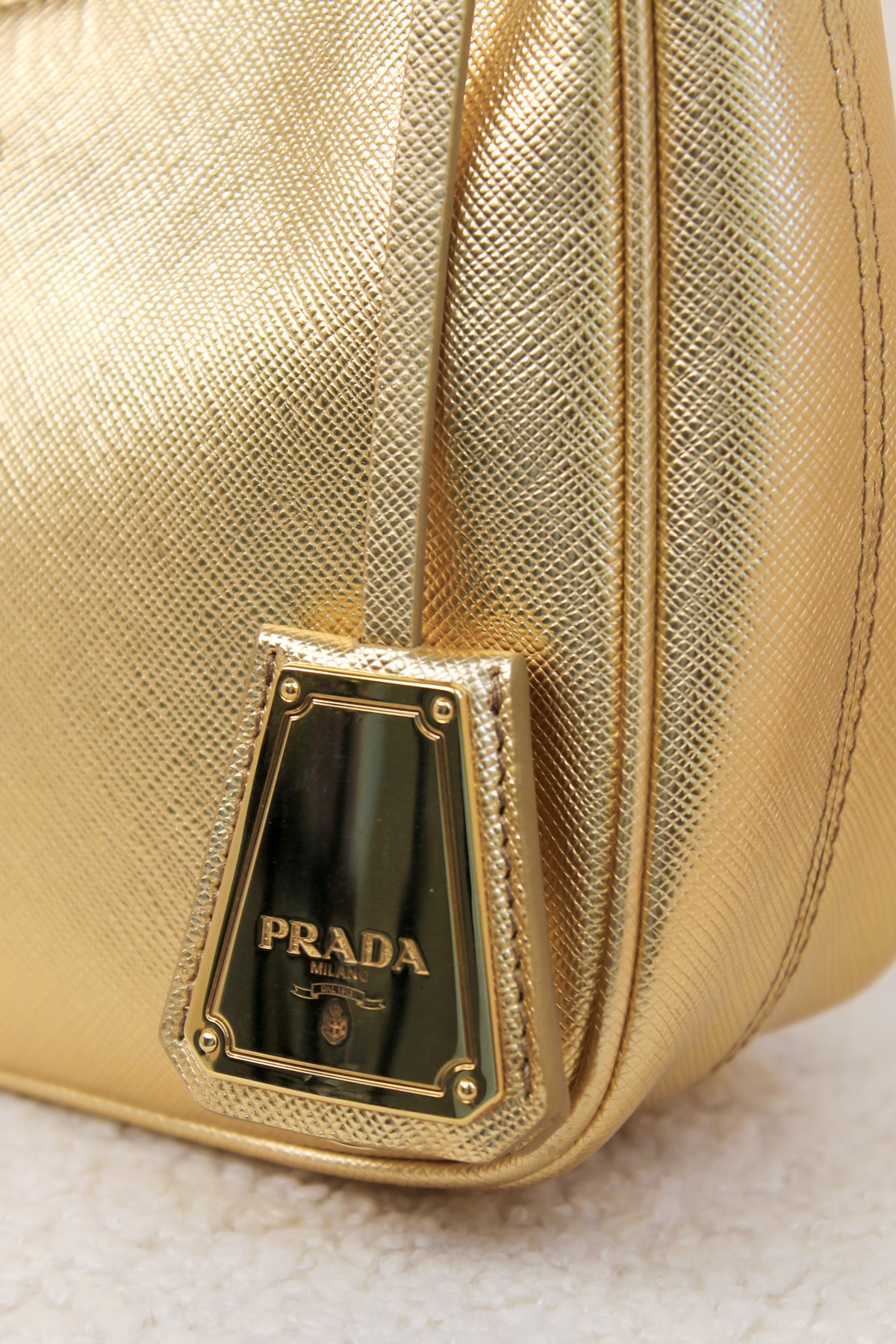 Prada Re-Edition Gold Saffiano Leather Mini Bag
