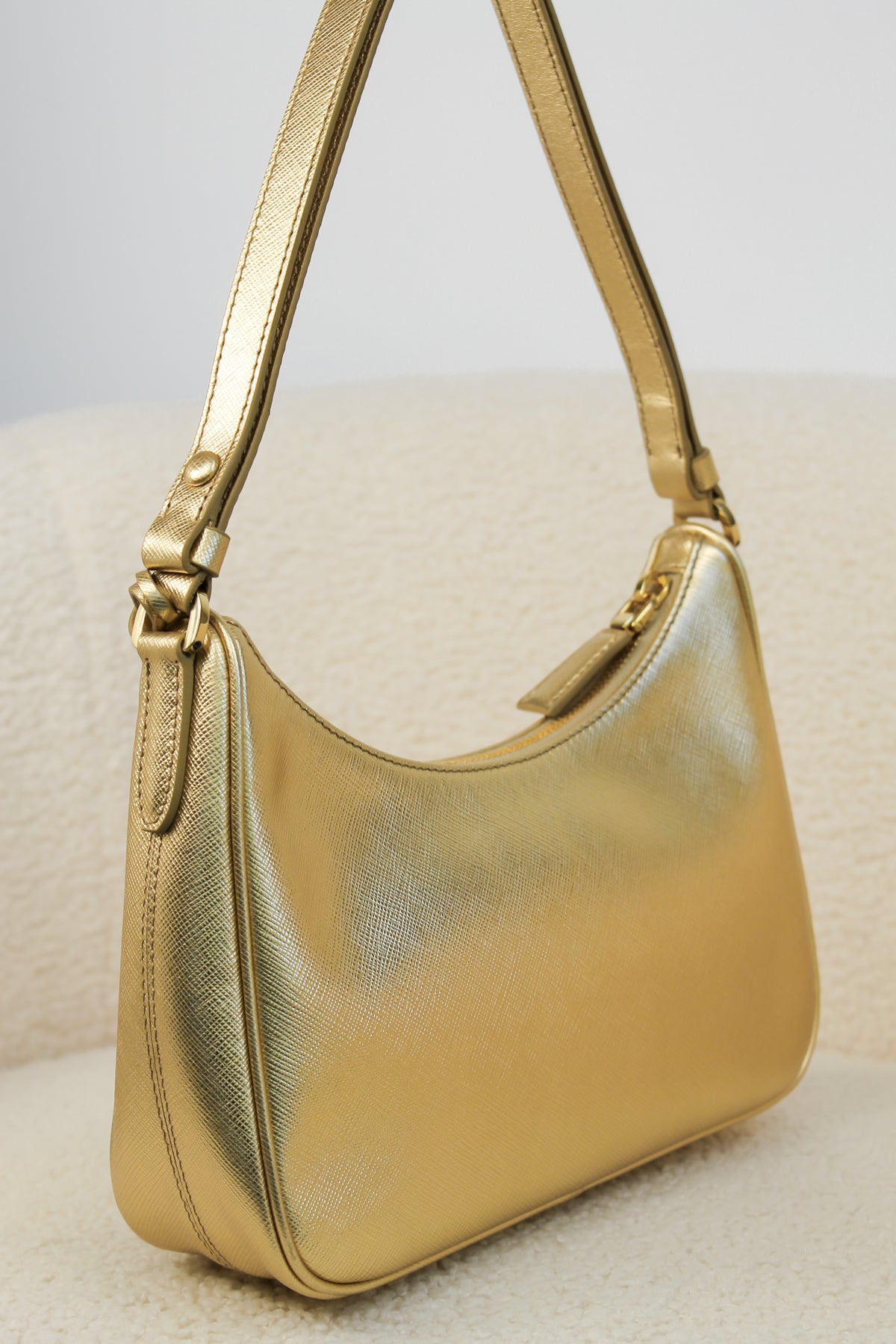Prada Re-Edition Gold Saffiano Leather Mini Bag