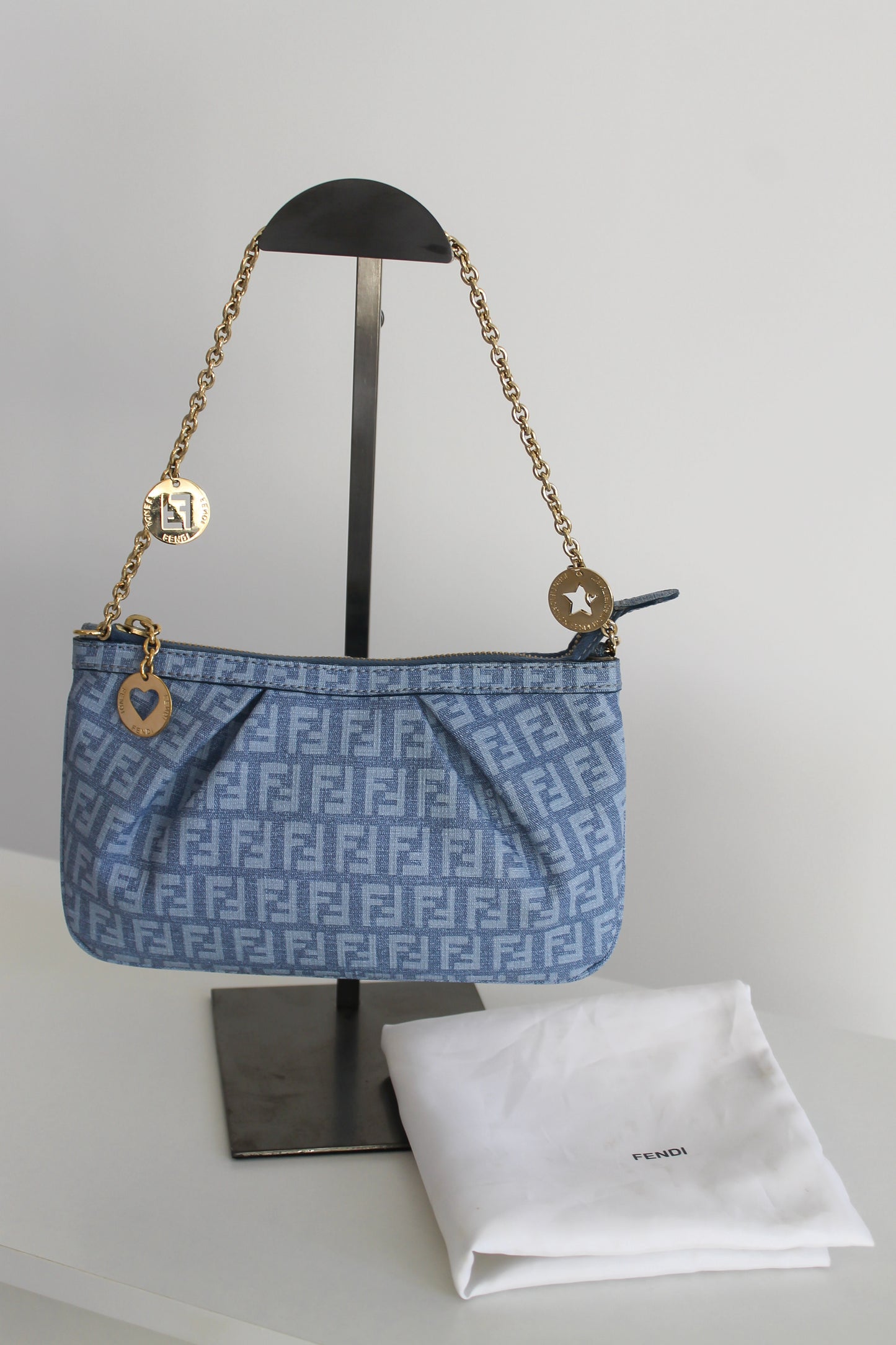 Fendi Blue Zucchino Charm Chain Pochette