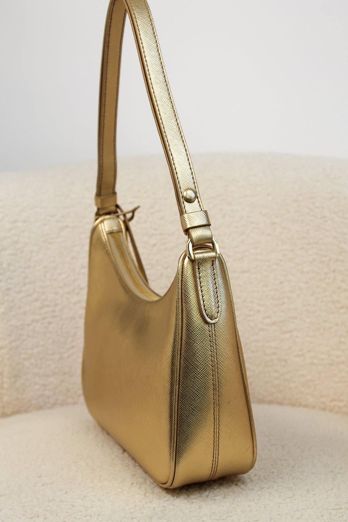 Prada Re-Edition Gold Saffiano Leather Mini Bag