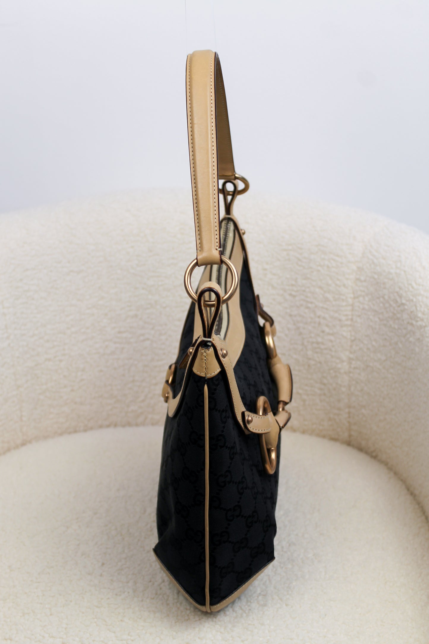 Gucci Horsebit Black Canvas Shoulder bag