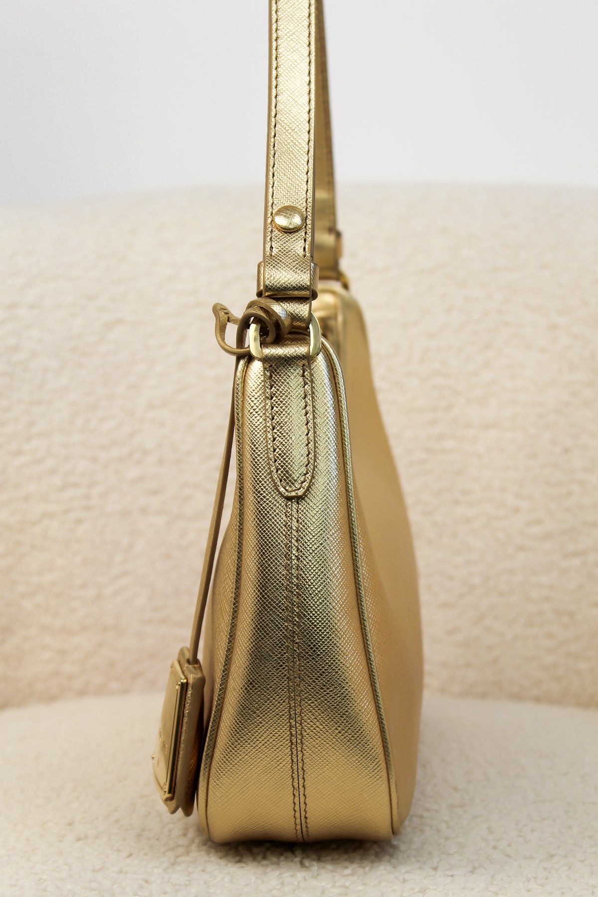 Prada Re-Edition Gold Saffiano Leather Mini Bag
