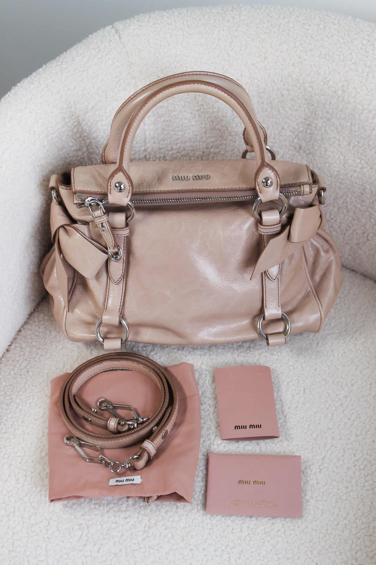 Miu Miu Vitello Shine Bauletto Bow