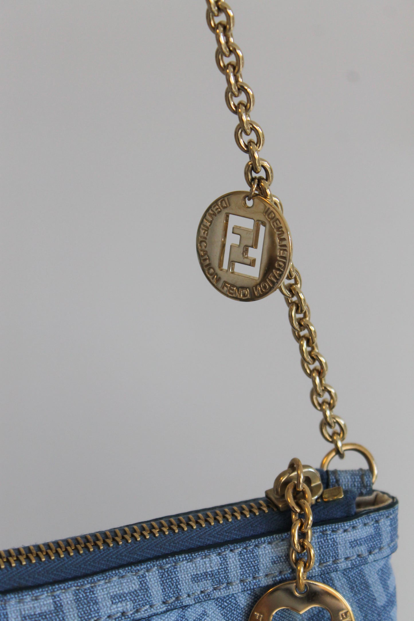 Fendi Blue Zucchino Charm Chain Pochette