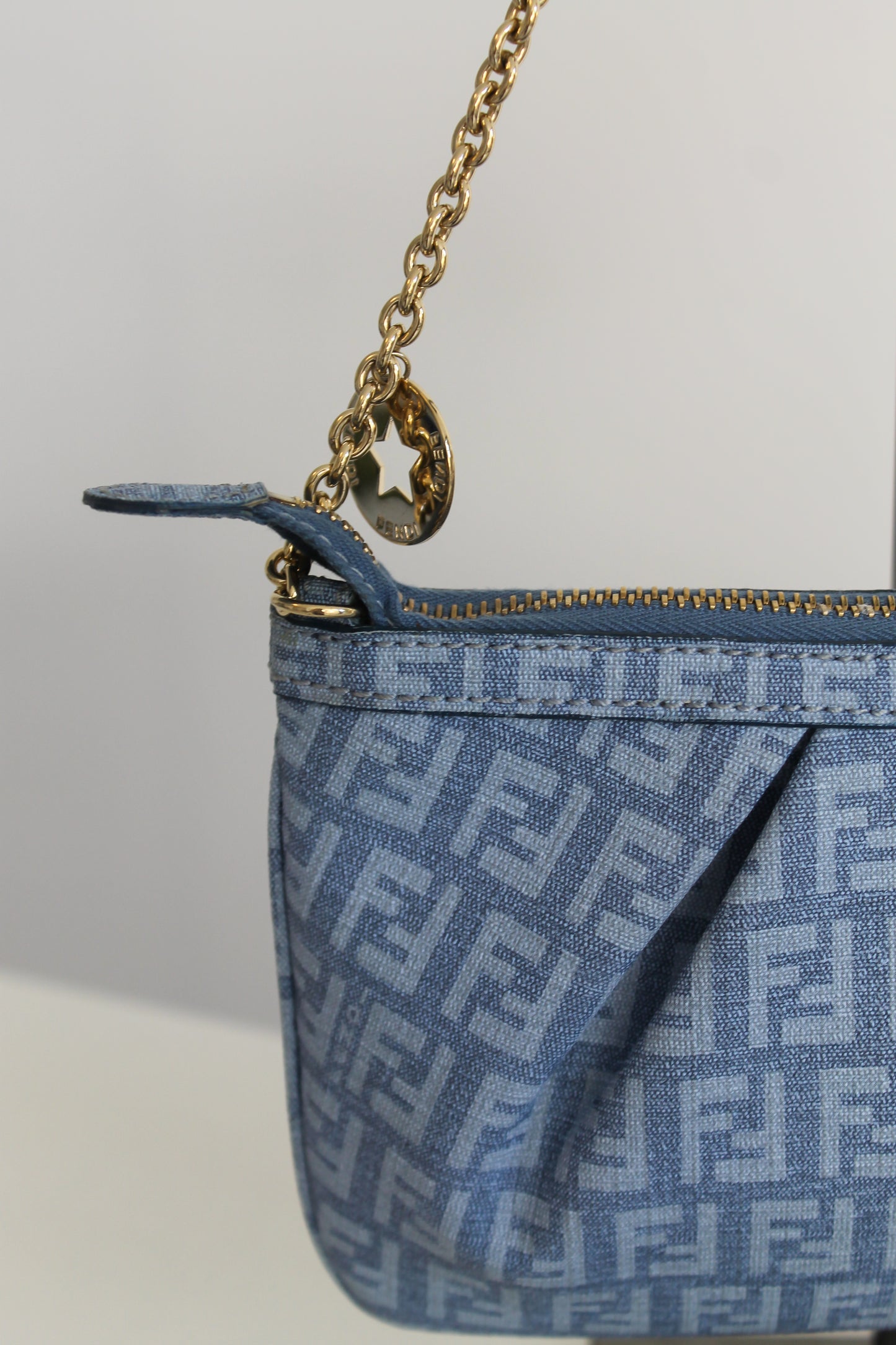 Fendi Blue Zucchino Charm Chain Pochette