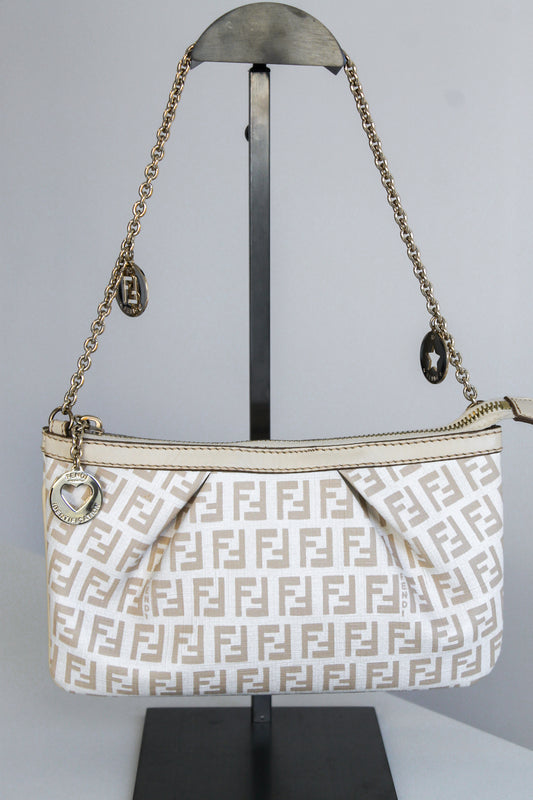 Fendi Beige Zucchino Charm Chain Pochette