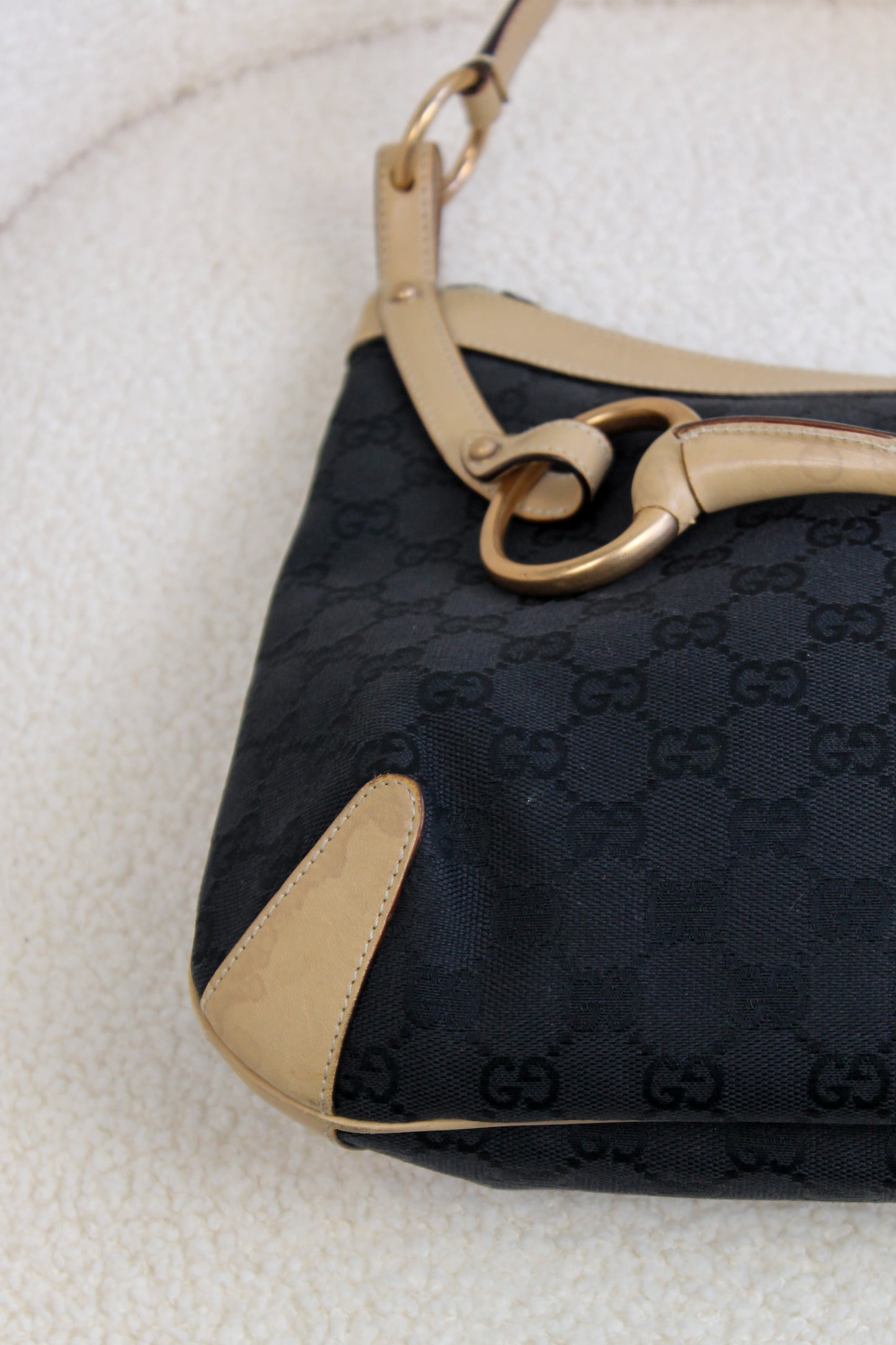 Gucci Horsebit Black Canvas Shoulder bag
