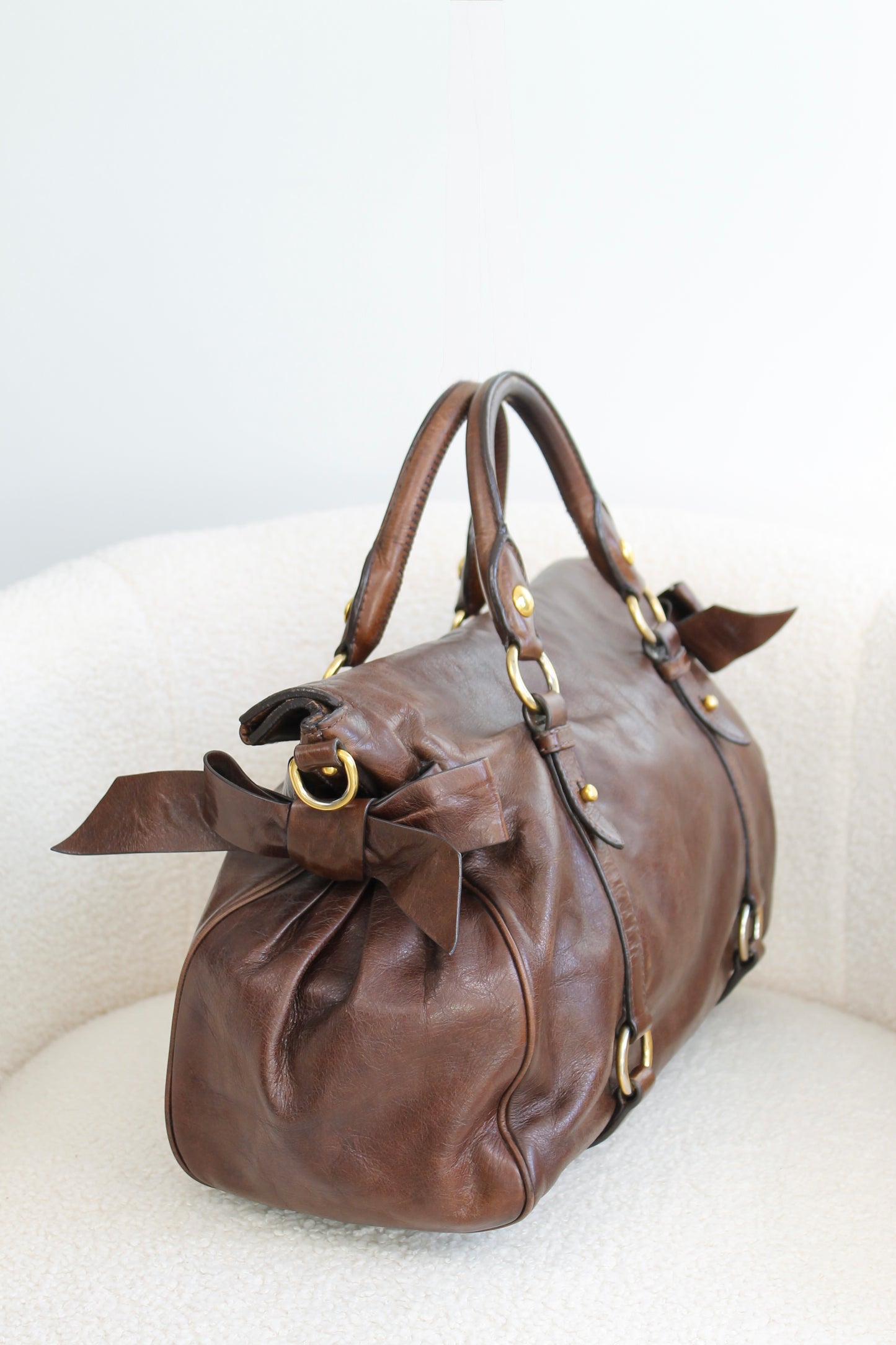 Miu Miu Vitello Shine Bauletto Bow
