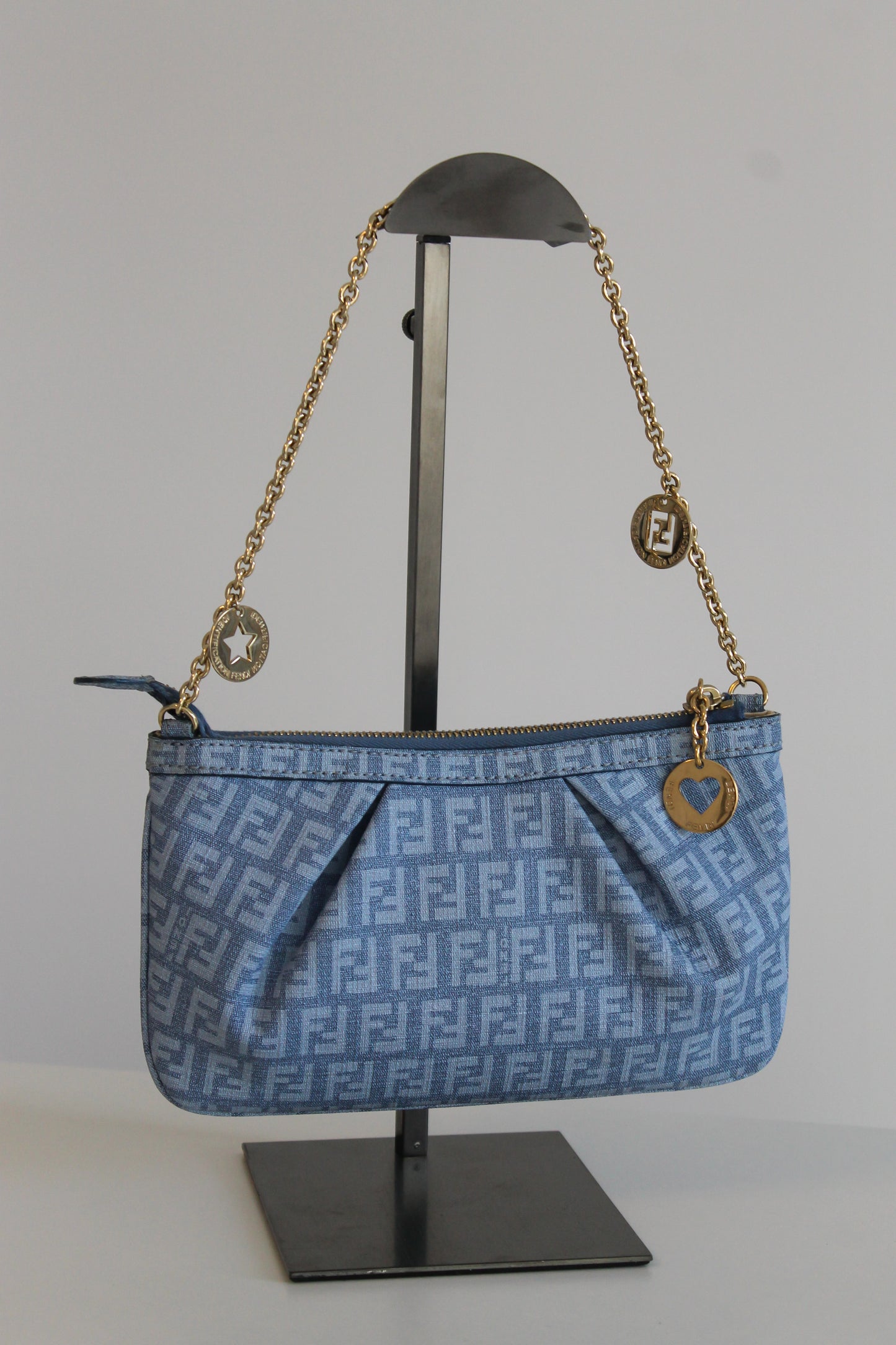 Fendi Blue Zucchino Charm Chain Pochette