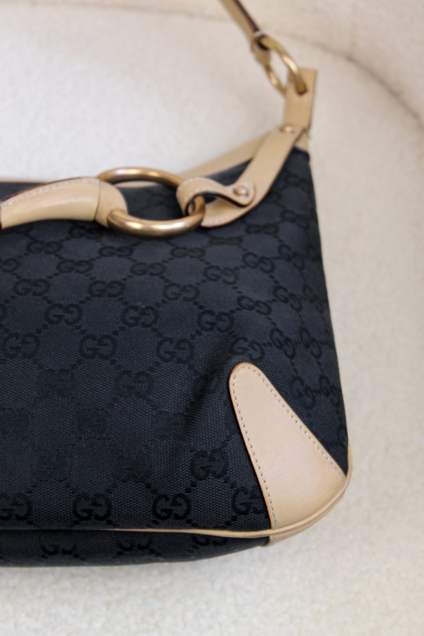 Gucci Horsebit Black Canvas Shoulder bag