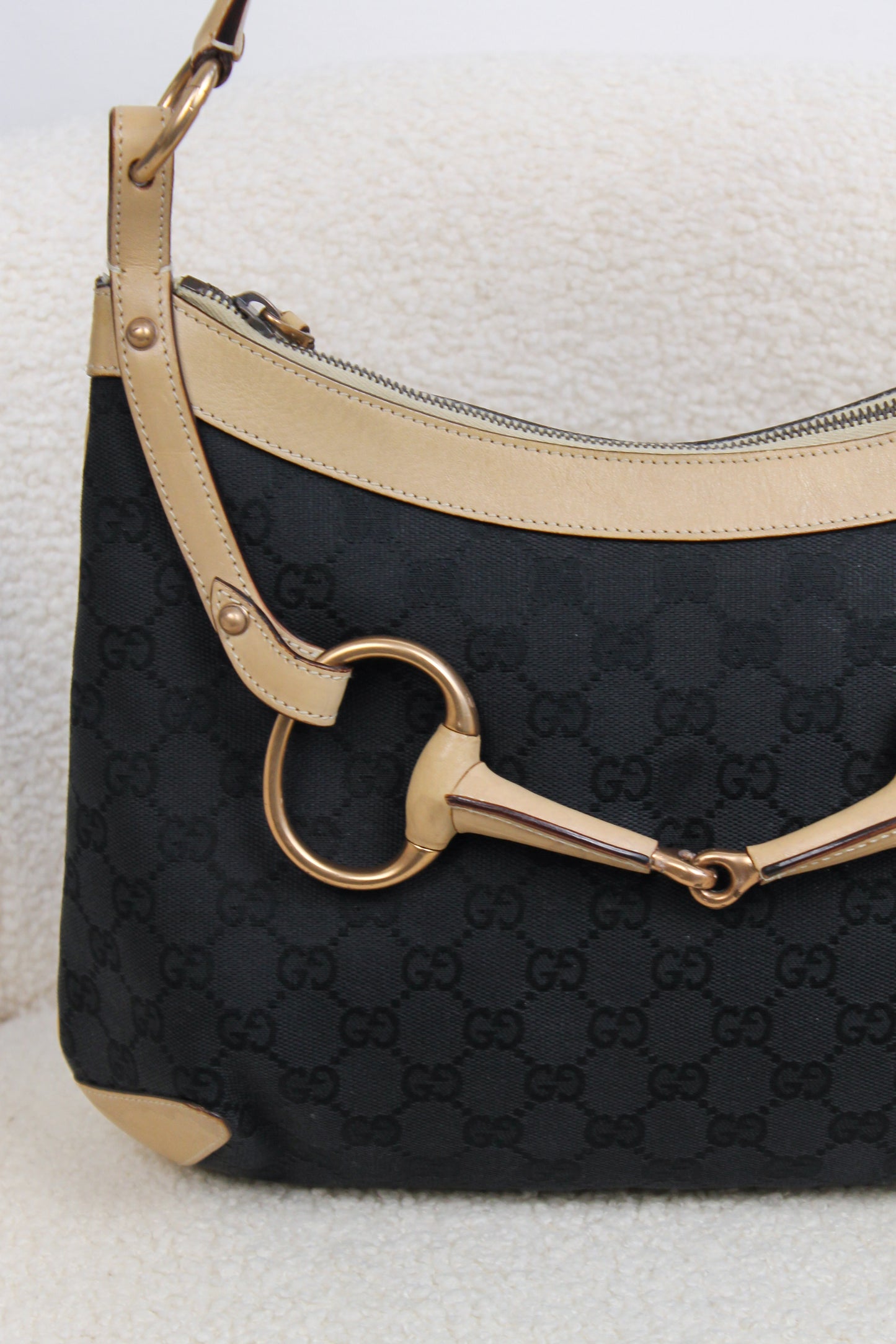 Gucci Horsebit Black Canvas Shoulder bag