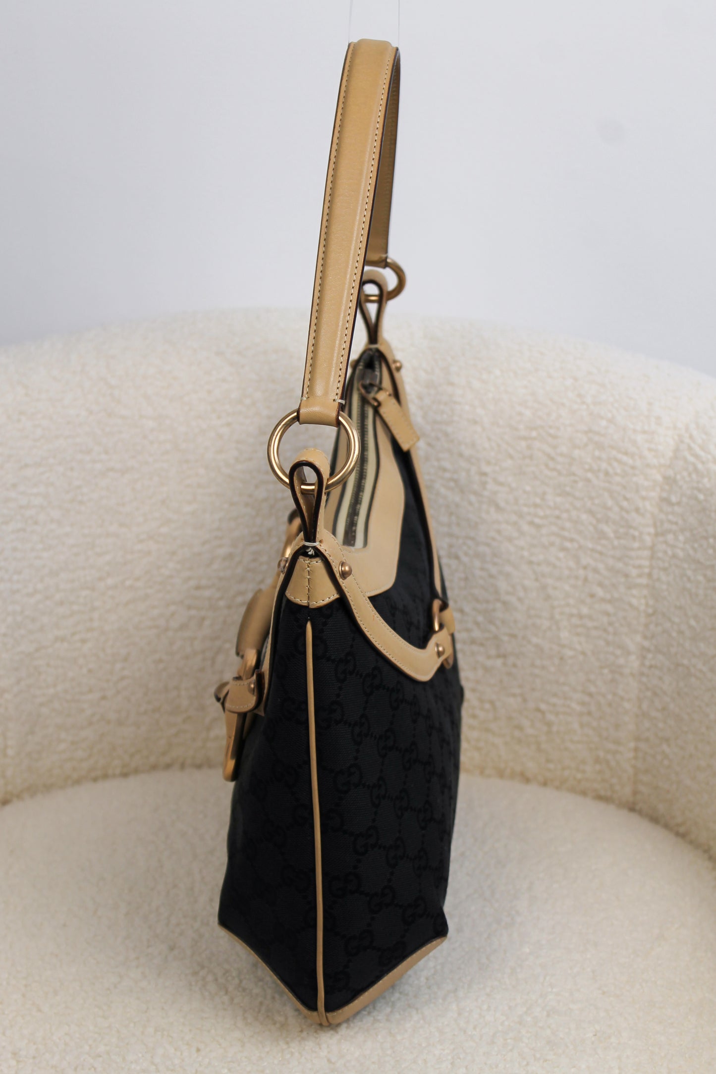 Gucci Horsebit Black Canvas Shoulder bag
