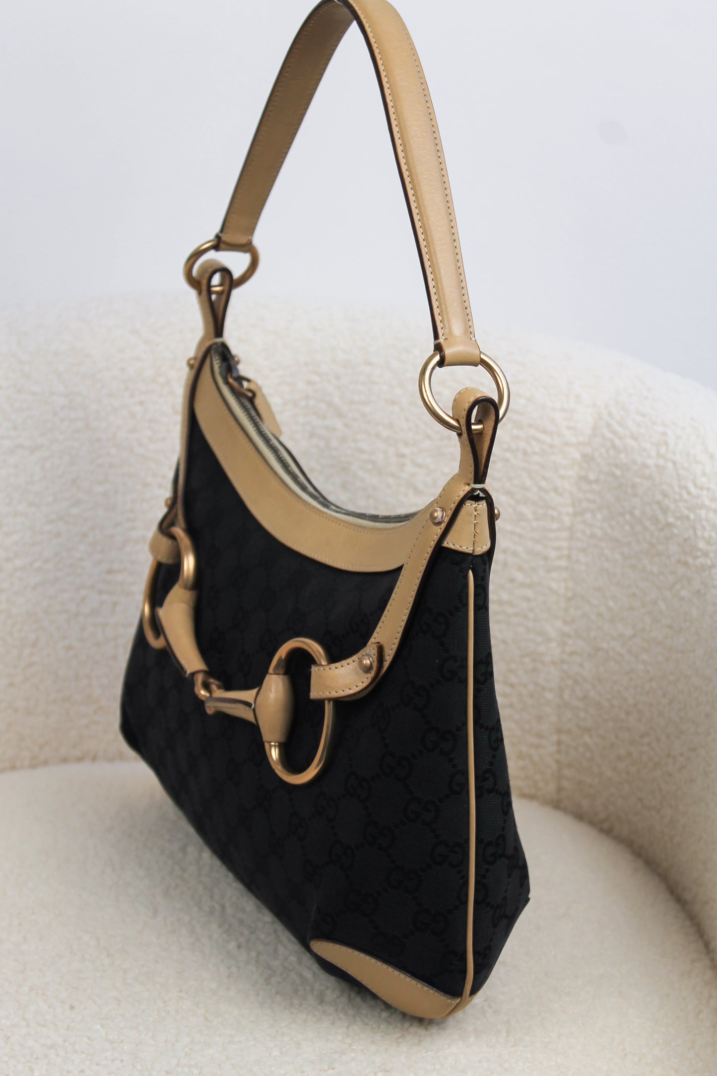 Gucci Horsebit Black Canvas Shoulder bag