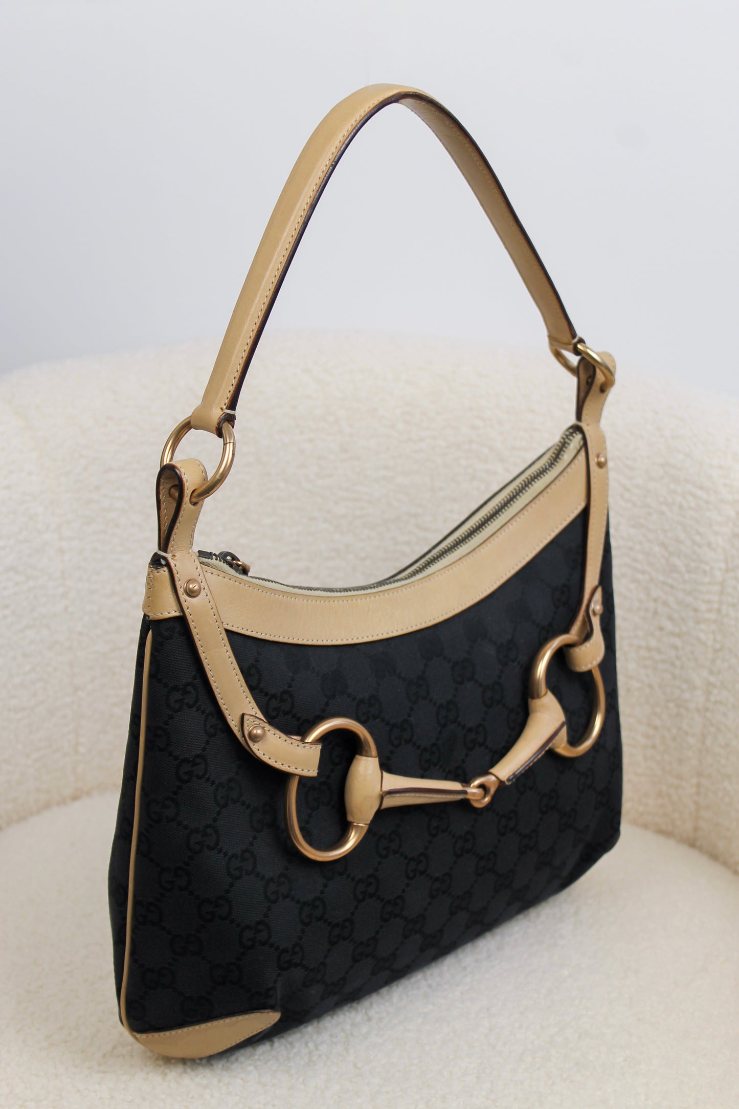Gucci Horsebit Black Canvas Shoulder bag