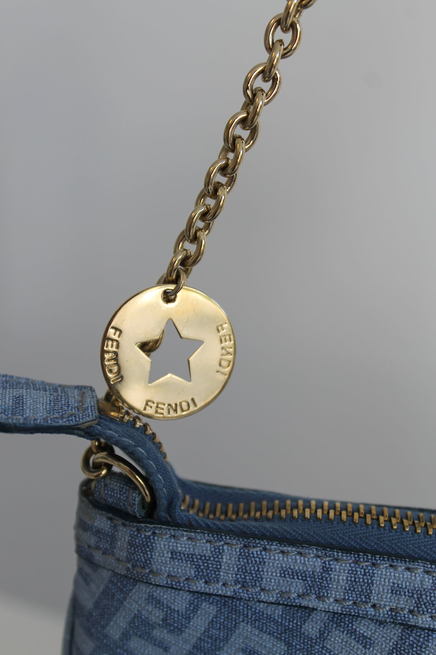 Fendi Blue Zucchino Charm Chain Pochette