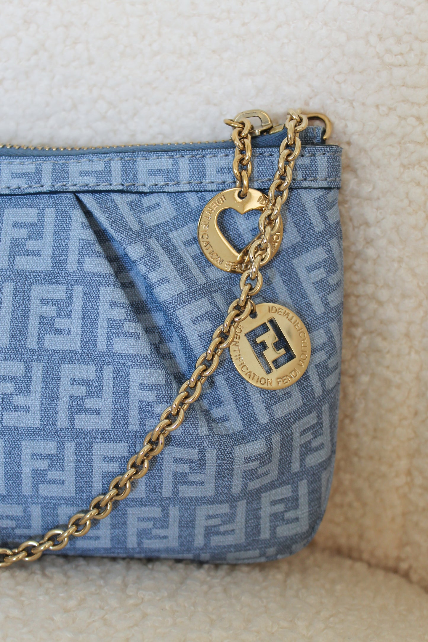 Fendi Blue Zucchino Charm Chain Pochette