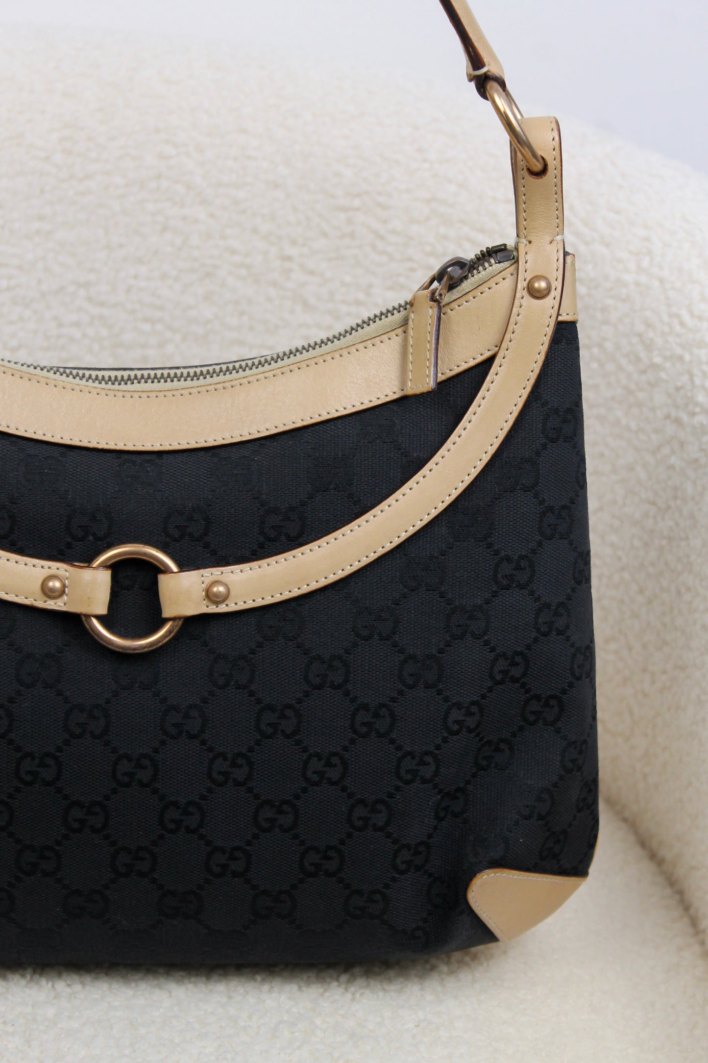 Gucci Horsebit Black Canvas Shoulder bag