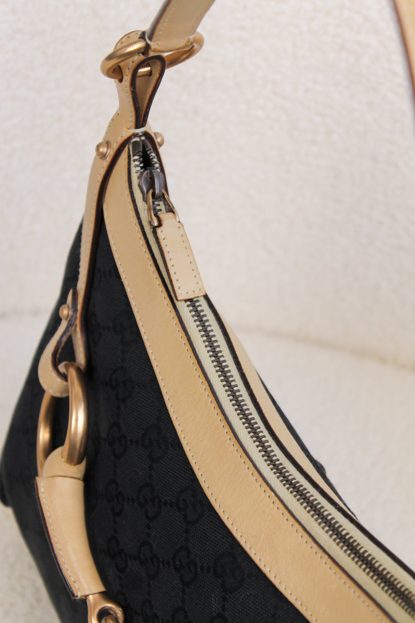 Gucci Horsebit Black Canvas Shoulder bag