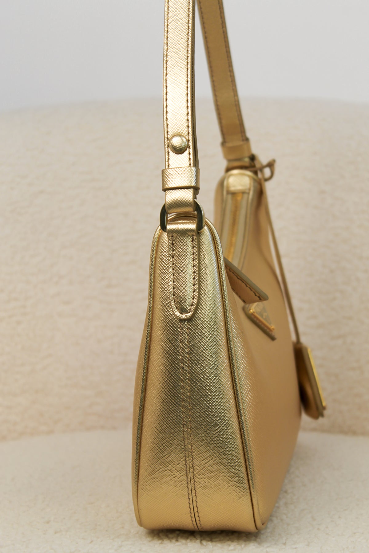 Prada Re-Edition Gold Saffiano Leather Mini Bag
