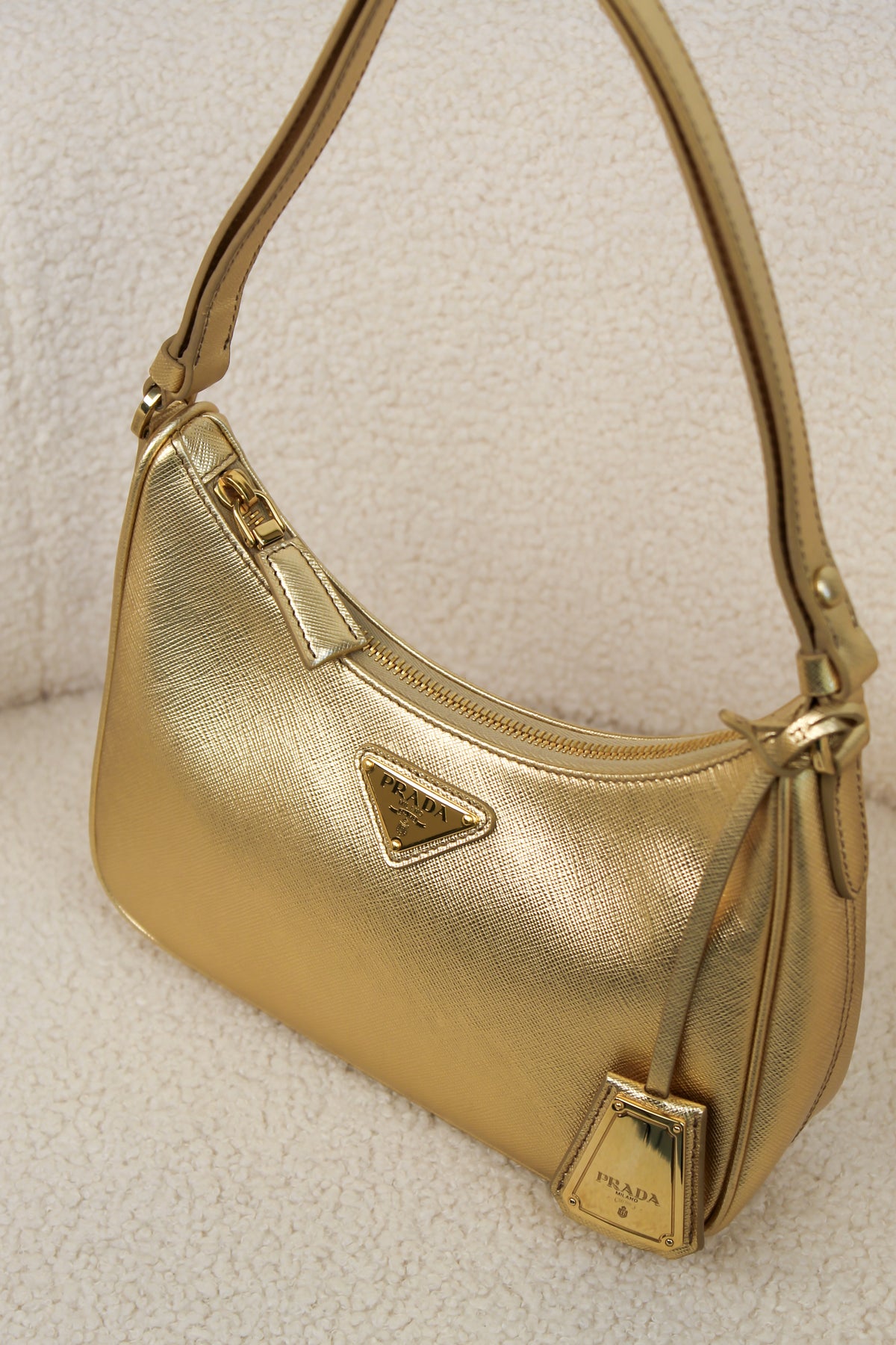 Prada Re-Edition Gold Saffiano Leather Mini Bag