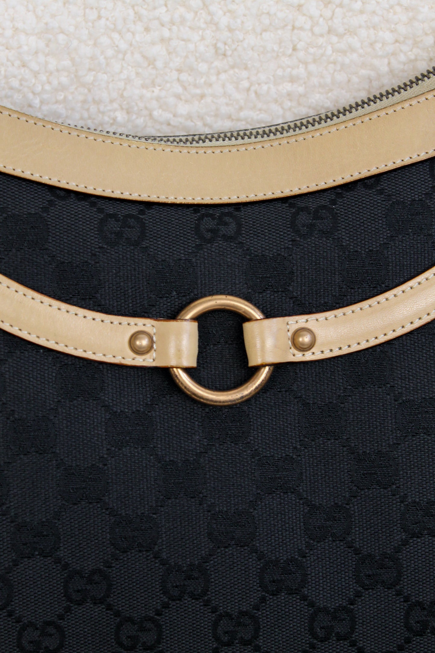 Gucci Horsebit Black Canvas Shoulder bag