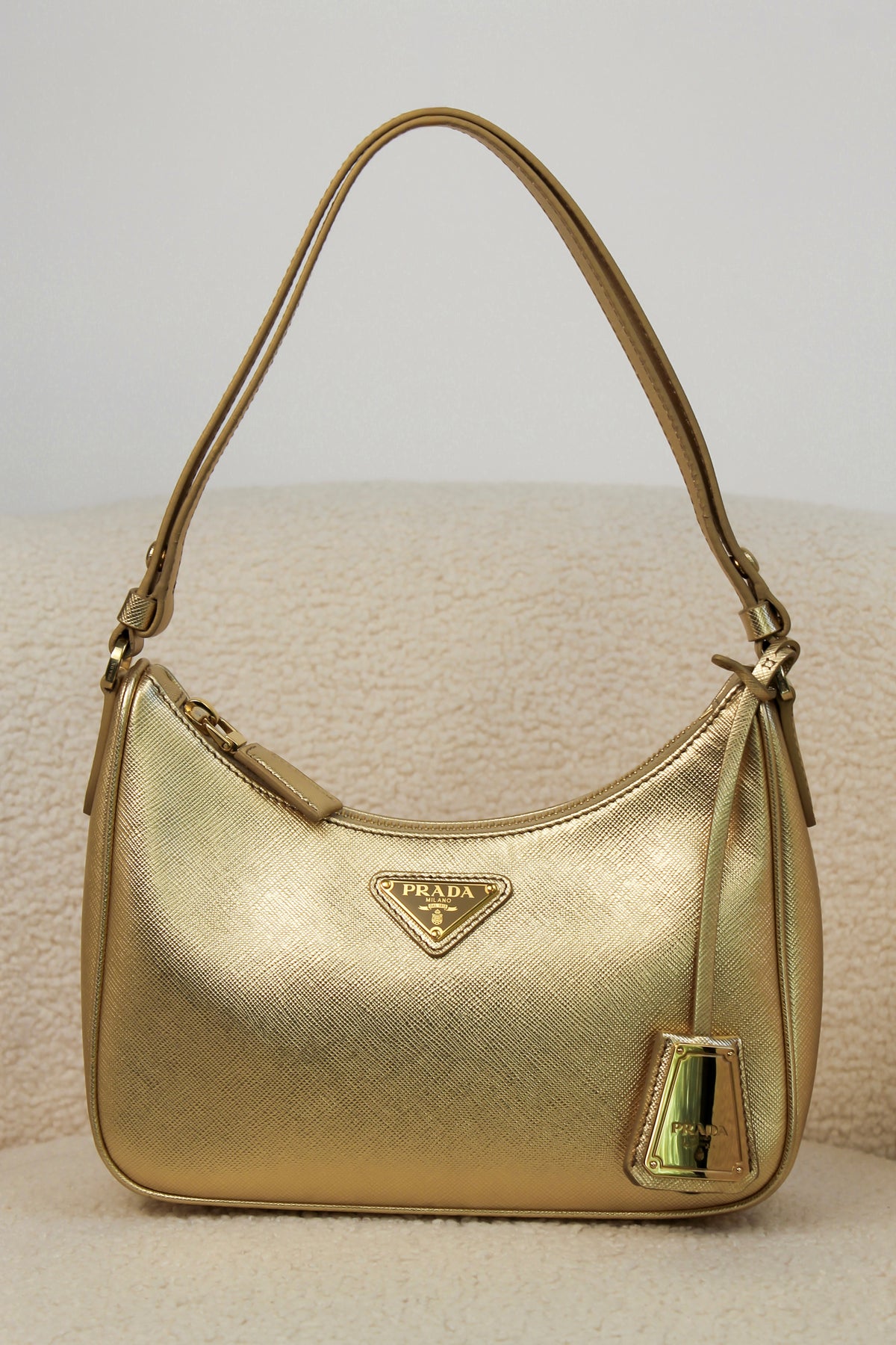 Prada Re-Edition Gold Saffiano Leather Mini Bag