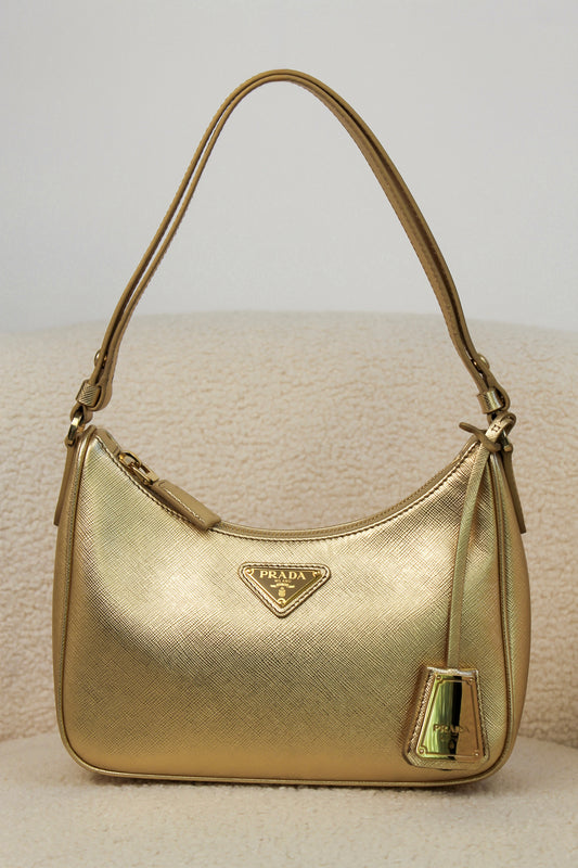 Prada Re-Edition Gold Saffiano Leather Mini Bag