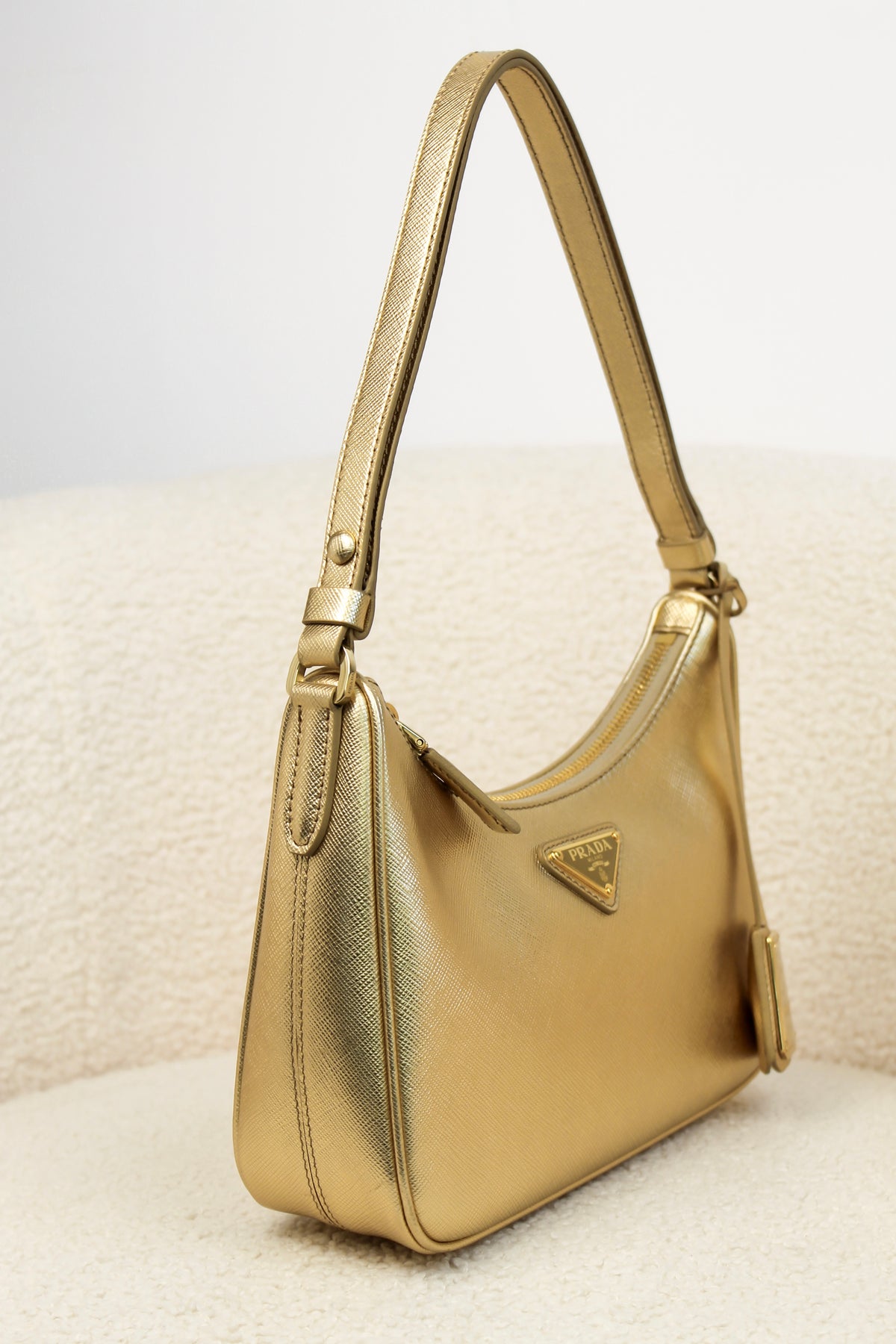 Prada Re-Edition Gold Saffiano Leather Mini Bag