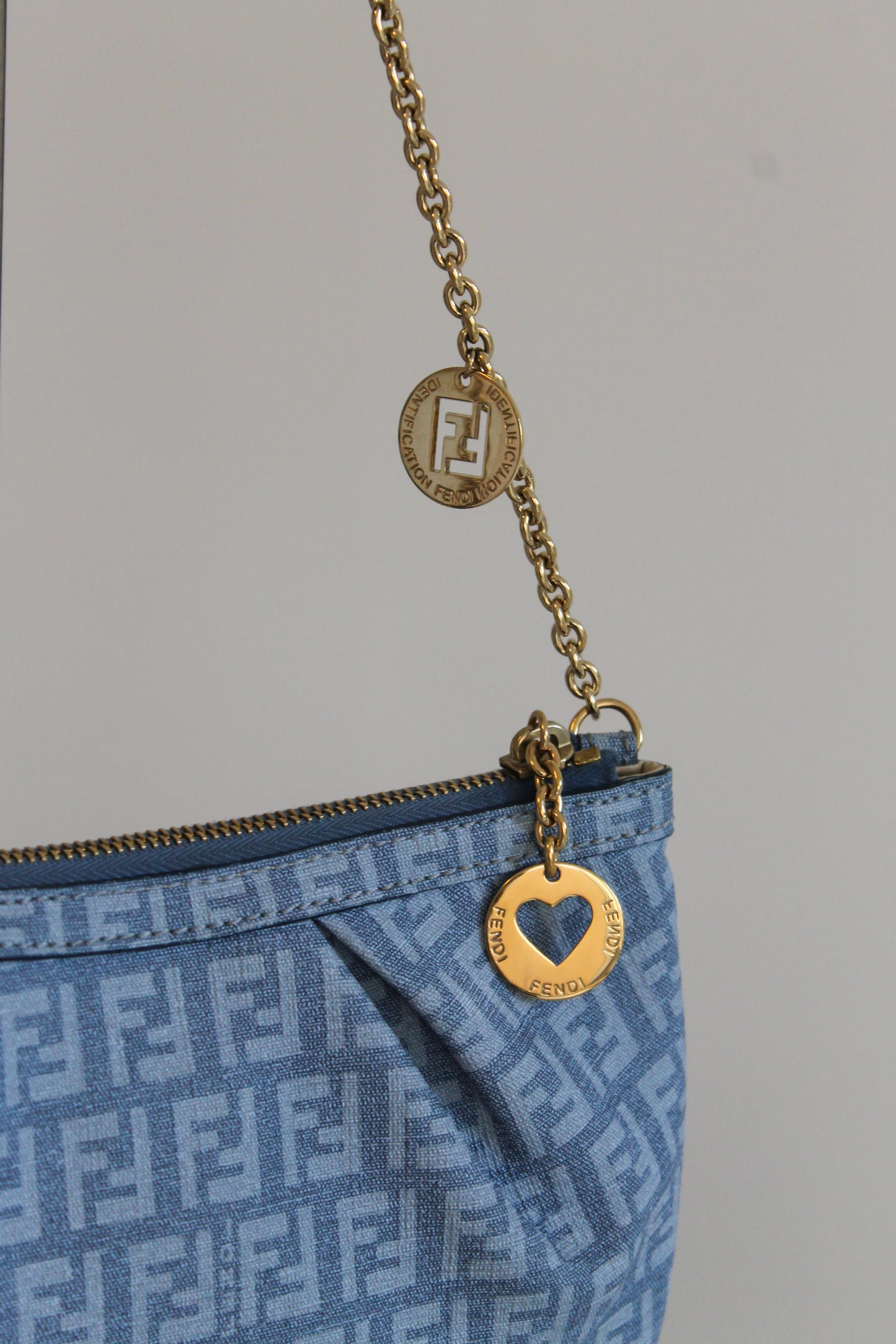 Fendi Blue Zucchino Charm Chain Pochette