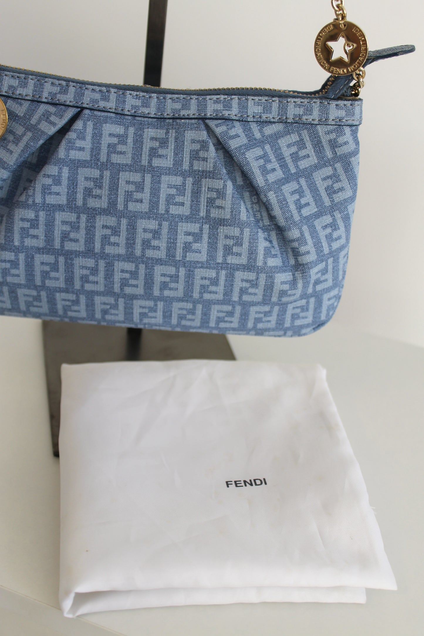 Fendi Blue Zucchino Charm Chain Pochette